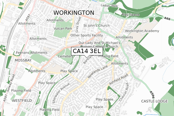 CA14 3EL map - small scale - OS Open Zoomstack (Ordnance Survey)