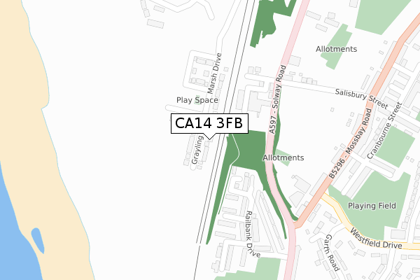 CA14 3FB map - large scale - OS Open Zoomstack (Ordnance Survey)