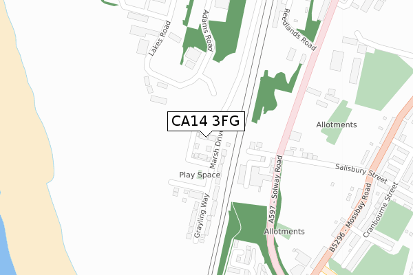 CA14 3FG map - large scale - OS Open Zoomstack (Ordnance Survey)