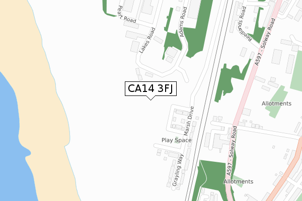 CA14 3FJ map - large scale - OS Open Zoomstack (Ordnance Survey)