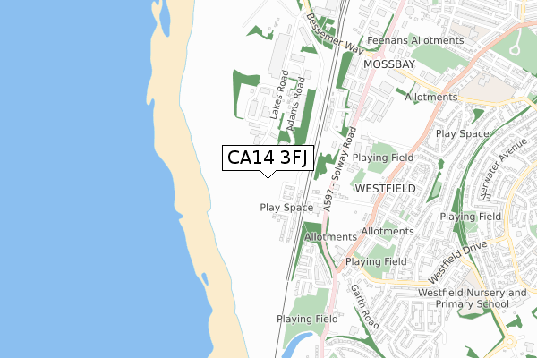 CA14 3FJ map - small scale - OS Open Zoomstack (Ordnance Survey)