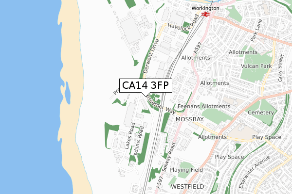 CA14 3FP map - small scale - OS Open Zoomstack (Ordnance Survey)