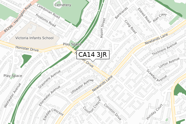 CA14 3JR map - large scale - OS Open Zoomstack (Ordnance Survey)