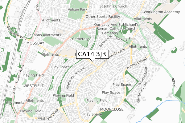 CA14 3JR map - small scale - OS Open Zoomstack (Ordnance Survey)