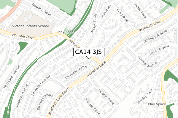 CA14 3JS map - large scale - OS Open Zoomstack (Ordnance Survey)