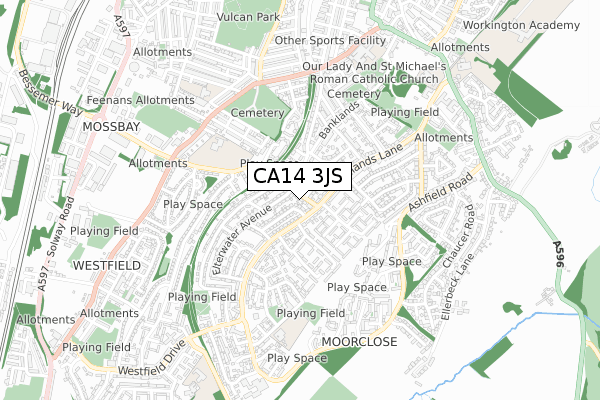 CA14 3JS map - small scale - OS Open Zoomstack (Ordnance Survey)