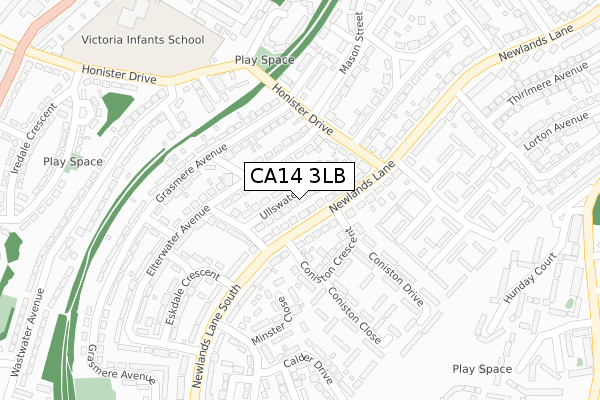 CA14 3LB map - large scale - OS Open Zoomstack (Ordnance Survey)