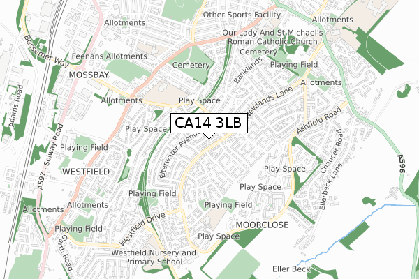 CA14 3LB map - small scale - OS Open Zoomstack (Ordnance Survey)