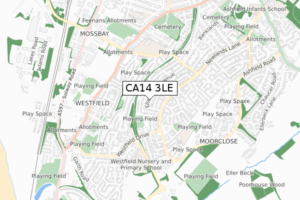 CA14 3LE map - small scale - OS Open Zoomstack (Ordnance Survey)