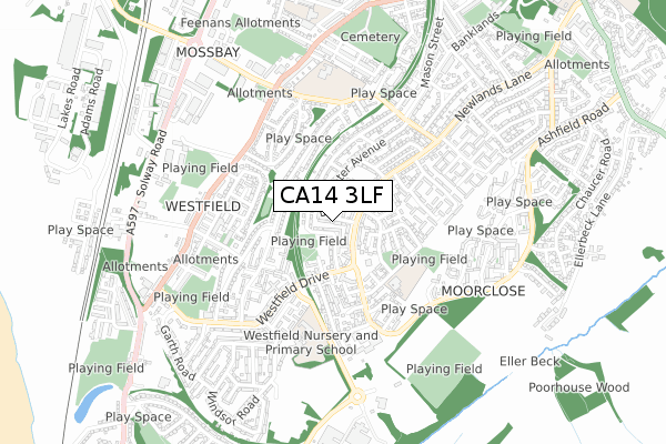 CA14 3LF map - small scale - OS Open Zoomstack (Ordnance Survey)