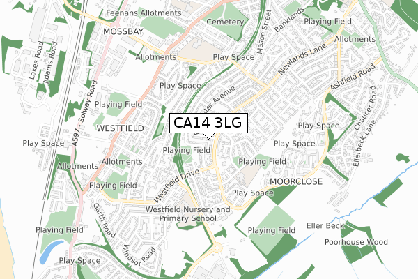 CA14 3LG map - small scale - OS Open Zoomstack (Ordnance Survey)