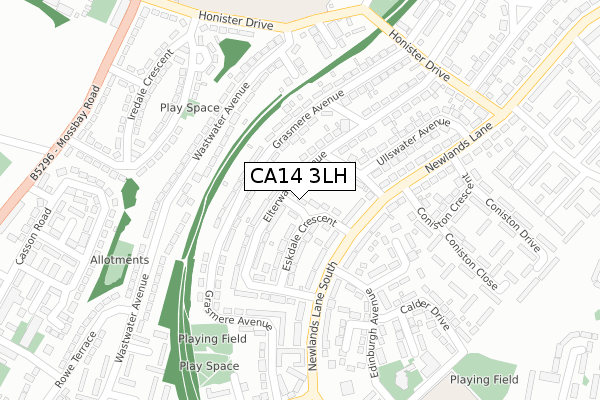 CA14 3LH map - large scale - OS Open Zoomstack (Ordnance Survey)