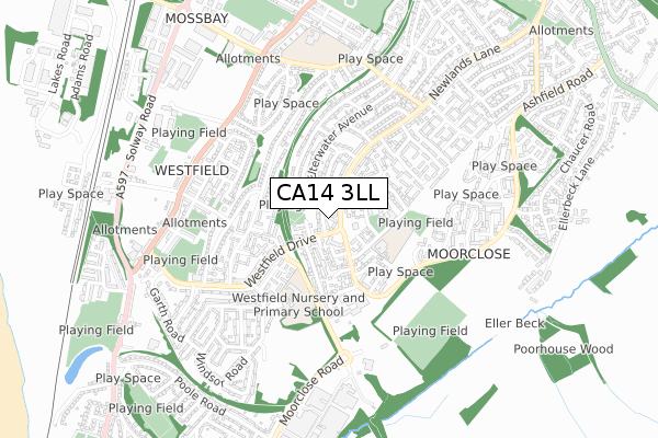 CA14 3LL map - small scale - OS Open Zoomstack (Ordnance Survey)