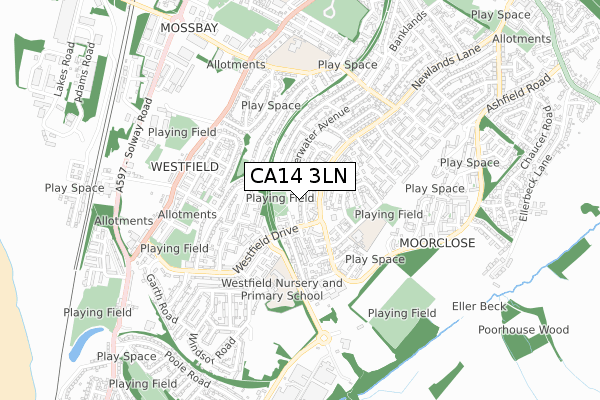 CA14 3LN map - small scale - OS Open Zoomstack (Ordnance Survey)