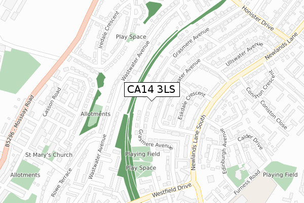 CA14 3LS map - large scale - OS Open Zoomstack (Ordnance Survey)