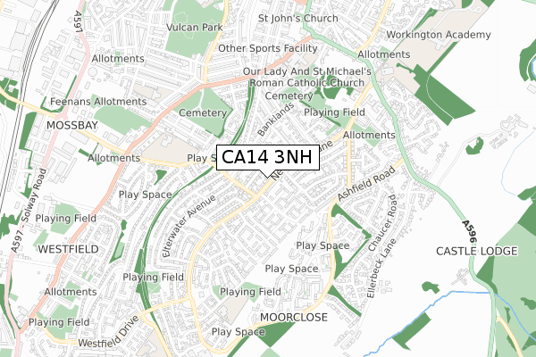 CA14 3NH map - small scale - OS Open Zoomstack (Ordnance Survey)