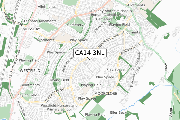 CA14 3NL map - small scale - OS Open Zoomstack (Ordnance Survey)