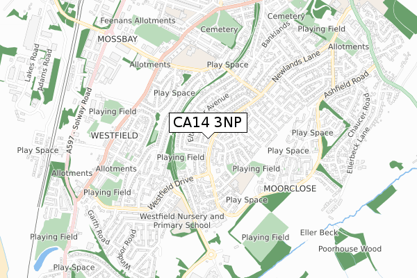 CA14 3NP map - small scale - OS Open Zoomstack (Ordnance Survey)