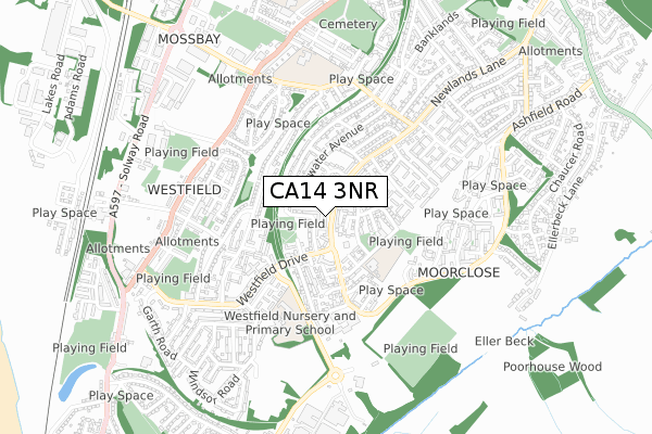 CA14 3NR map - small scale - OS Open Zoomstack (Ordnance Survey)