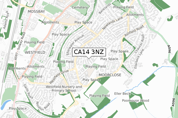 CA14 3NZ map - small scale - OS Open Zoomstack (Ordnance Survey)