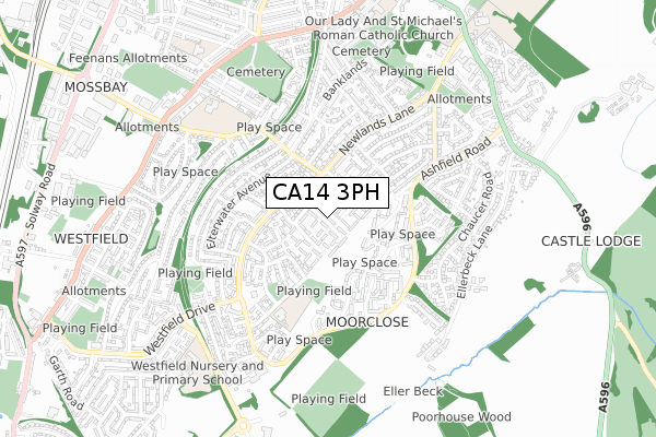 CA14 3PH map - small scale - OS Open Zoomstack (Ordnance Survey)