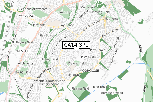 CA14 3PL map - small scale - OS Open Zoomstack (Ordnance Survey)