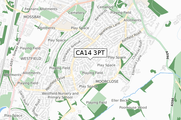 CA14 3PT map - small scale - OS Open Zoomstack (Ordnance Survey)