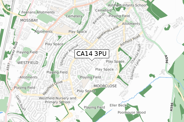 CA14 3PU map - small scale - OS Open Zoomstack (Ordnance Survey)