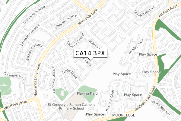 CA14 3PX map - large scale - OS Open Zoomstack (Ordnance Survey)