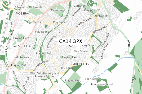 CA14 3PX map - small scale - OS Open Zoomstack (Ordnance Survey)