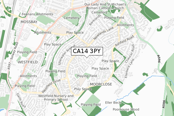 CA14 3PY map - small scale - OS Open Zoomstack (Ordnance Survey)