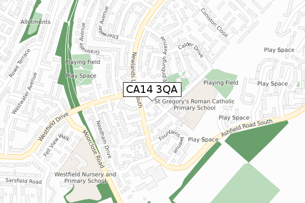 CA14 3QA map - large scale - OS Open Zoomstack (Ordnance Survey)