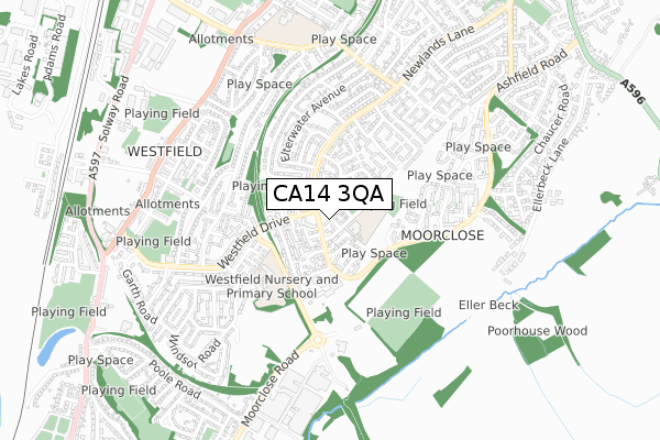 CA14 3QA map - small scale - OS Open Zoomstack (Ordnance Survey)