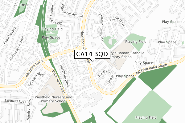 CA14 3QD map - large scale - OS Open Zoomstack (Ordnance Survey)