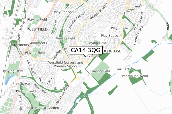 CA14 3QG map - small scale - OS Open Zoomstack (Ordnance Survey)