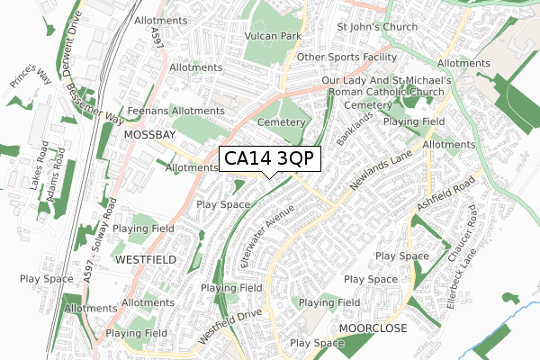 CA14 3QP map - small scale - OS Open Zoomstack (Ordnance Survey)