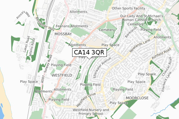 CA14 3QR map - small scale - OS Open Zoomstack (Ordnance Survey)