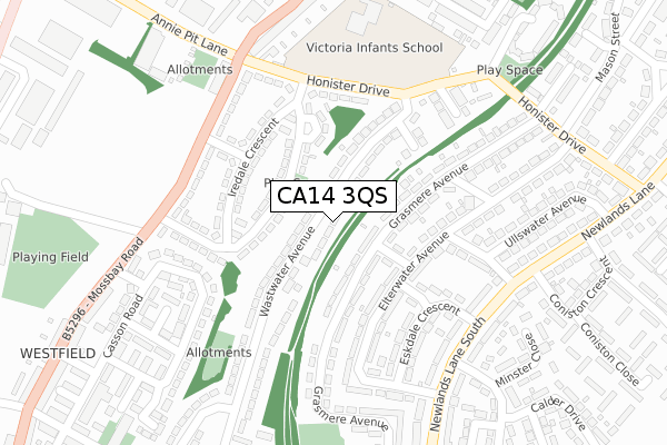 CA14 3QS map - large scale - OS Open Zoomstack (Ordnance Survey)