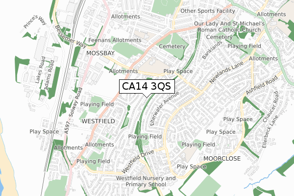 CA14 3QS map - small scale - OS Open Zoomstack (Ordnance Survey)