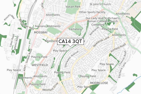 CA14 3QT map - small scale - OS Open Zoomstack (Ordnance Survey)