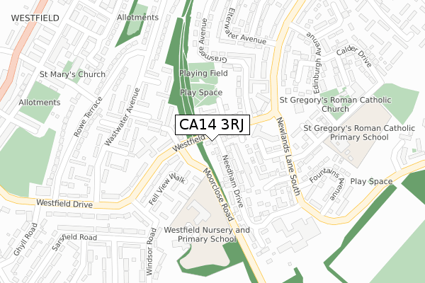 CA14 3RJ map - large scale - OS Open Zoomstack (Ordnance Survey)