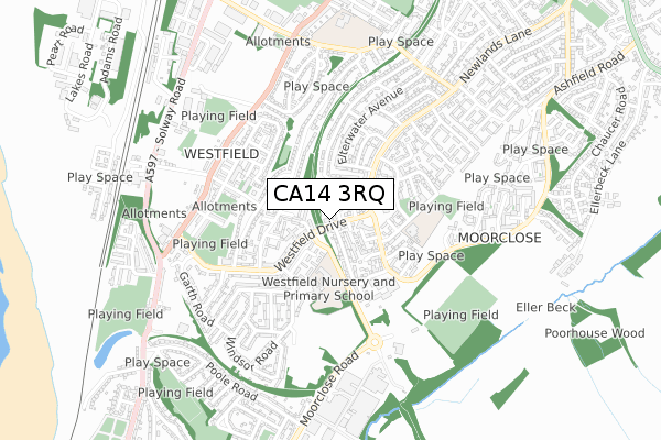 CA14 3RQ map - small scale - OS Open Zoomstack (Ordnance Survey)