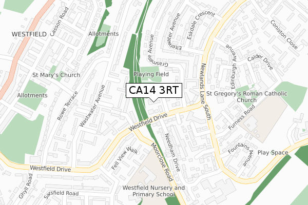 CA14 3RT map - large scale - OS Open Zoomstack (Ordnance Survey)