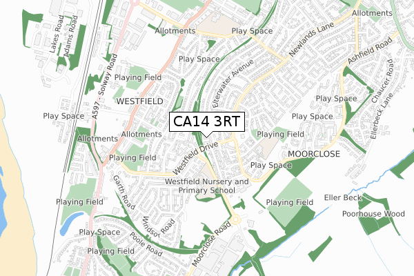 CA14 3RT map - small scale - OS Open Zoomstack (Ordnance Survey)