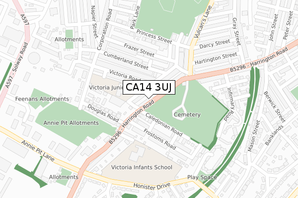 CA14 3UJ map - large scale - OS Open Zoomstack (Ordnance Survey)