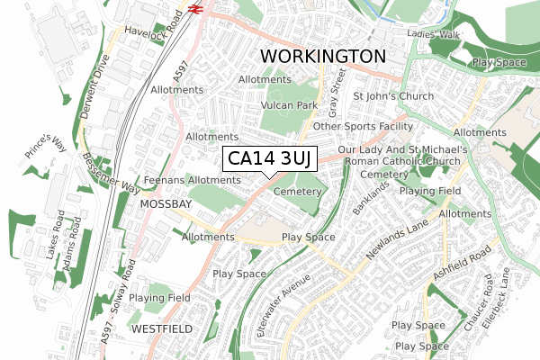 CA14 3UJ map - small scale - OS Open Zoomstack (Ordnance Survey)