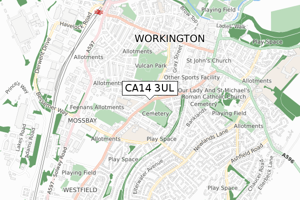 CA14 3UL map - small scale - OS Open Zoomstack (Ordnance Survey)