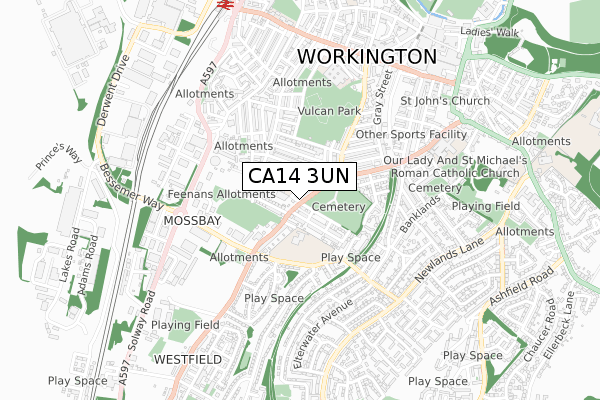 CA14 3UN map - small scale - OS Open Zoomstack (Ordnance Survey)