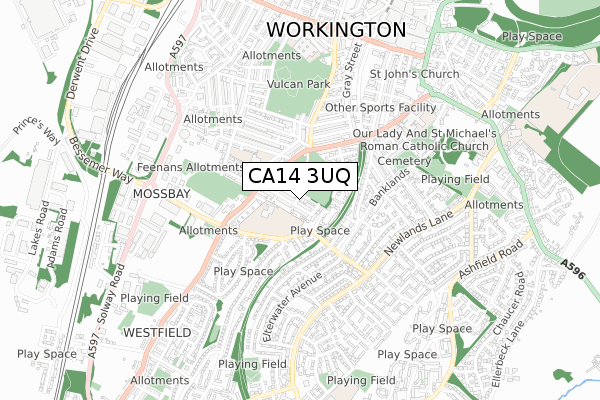 CA14 3UQ map - small scale - OS Open Zoomstack (Ordnance Survey)