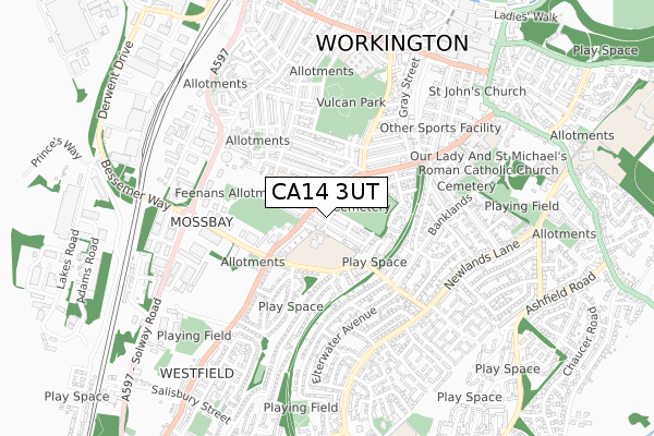 CA14 3UT map - small scale - OS Open Zoomstack (Ordnance Survey)